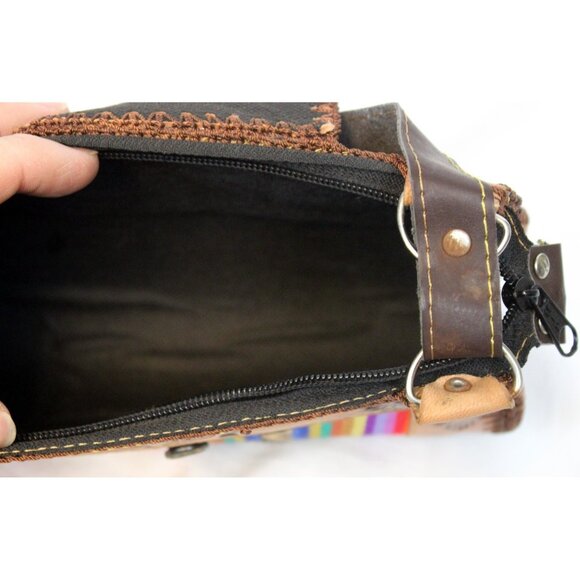 Peruvian Leather Tooled Bag Small Purse Woven Textile Women Shoulder Tear Drop - Picture 10 of 10